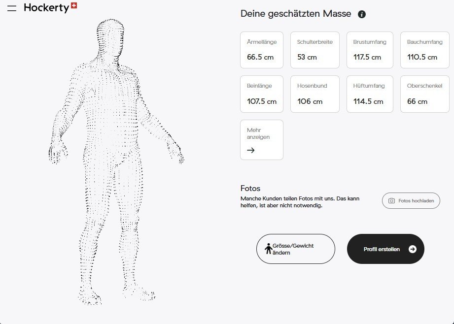 Digitales Körperprofil mit dreizehn Massen am 3D-Modell von Hockerty